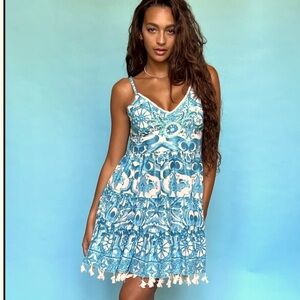 Antica Sartoria turquoise blue green mini cotton dress